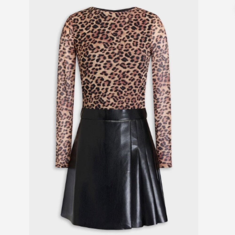 Alice + Olivia leopard mesh and vegan leather dress